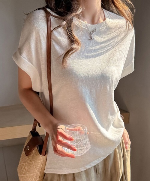 ONEP STAR(ワンピスター)の「ロールアップ袖×ラウンドネックTシャツ(Tシャツ/カットソー・レディース・グレー/ライトブルー/ブラック/ピンク/ホワイト・X-LARGE/LARGE/MEDIUM)」の10枚目の写真