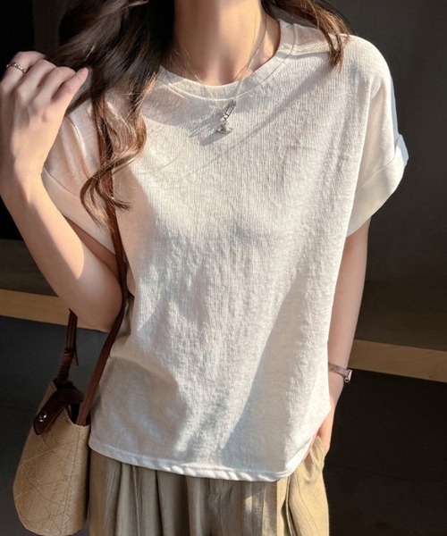 ONEP STAR(ワンピスター)の「ロールアップ袖×ラウンドネックTシャツ(Tシャツ/カットソー・レディース・グレー/ライトブルー/ブラック/ピンク/ホワイト・X-LARGE/LARGE/MEDIUM)」の11枚目の写真