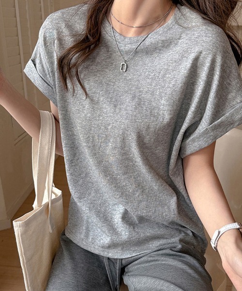 ONEP STAR(ワンピスター)の「ロールアップ袖×ラウンドネックTシャツ(Tシャツ/カットソー・レディース・グレー/ライトブルー/ブラック/ピンク/ホワイト・X-LARGE/LARGE/MEDIUM)」の14枚目の写真