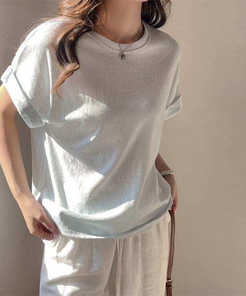 ONEP STAR(ワンピスター)の「ロールアップ袖×ラウンドネックTシャツ(Tシャツ/カットソー・レディース・グレー/ライトブルー/ブラック/ピンク/ホワイト・X-LARGE/LARGE/MEDIUM)」の17枚目の写真