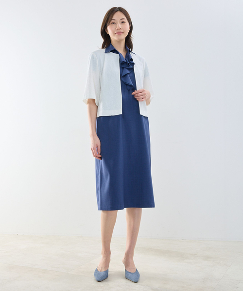 NARACAMICIE（ナラカミーチェ）の「【NARACAMICIE】シュリンクジャガード六分袖ジャケット（ノーカラージャケット・レディース・ブラック/ホワイト・M/L）」の12枚目の写真