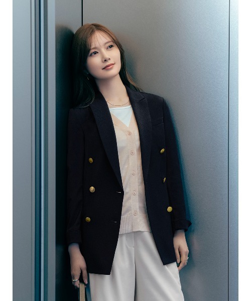 SUIT SQUARE(スーツスクエア)の「CHANTOWA/ダブルブレストジャケット/ウォッシャブル/ドビーストレッチ/織柄(テーラードジャケット・レディース・ネイビー/グレー・36/38/40/42)」の1枚目の写真