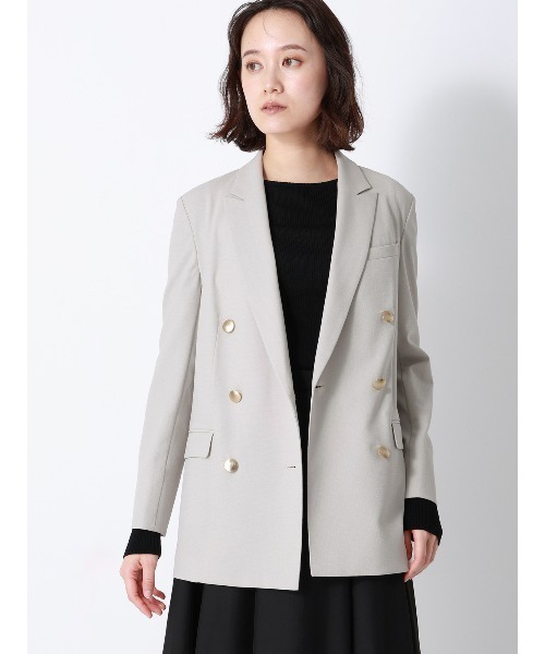 SUIT SQUARE(スーツスクエア)の「CHANTOWA/ダブルブレストジャケット/ウォッシャブル/ドビーストレッチ/織柄(テーラードジャケット・レディース・ネイビー/グレー・36/38/40/42)」の2枚目の写真