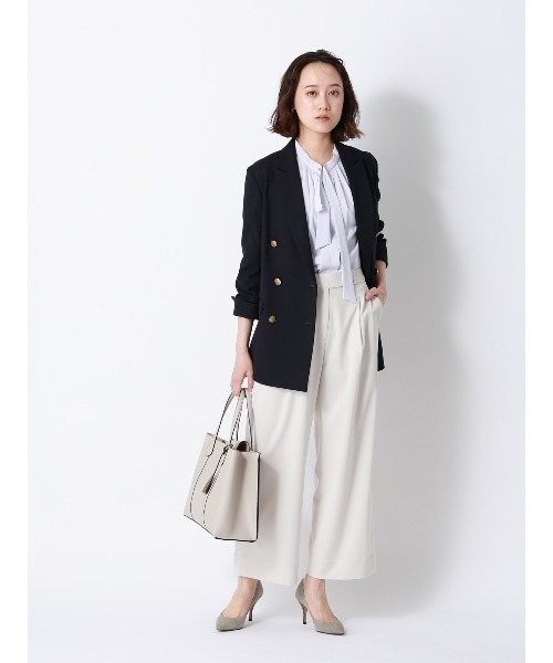 SUIT SQUARE(スーツスクエア)の「CHANTOWA/ダブルブレストジャケット/ウォッシャブル/ドビーストレッチ/織柄(テーラードジャケット・レディース・ネイビー/グレー・36/38/40/42)」の8枚目の写真