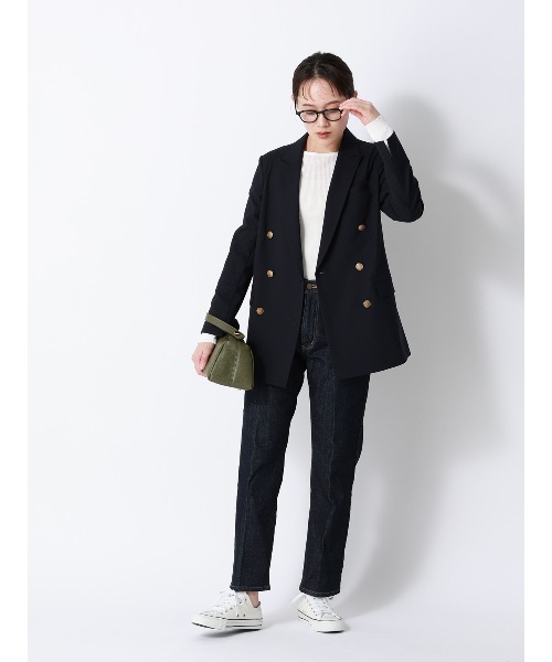 SUIT SQUARE(スーツスクエア)の「CHANTOWA/ダブルブレストジャケット/ウォッシャブル/ドビーストレッチ/織柄(テーラードジャケット・レディース・ネイビー/グレー・36/38/40/42)」の7枚目の写真