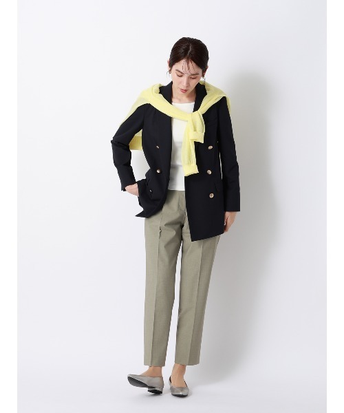 SUIT SQUARE(スーツスクエア)の「CHANTOWA/ダブルブレストジャケット/ウォッシャブル/ドビーストレッチ/織柄(テーラードジャケット・レディース・ネイビー/グレー・36/38/40/42)」の4枚目の写真