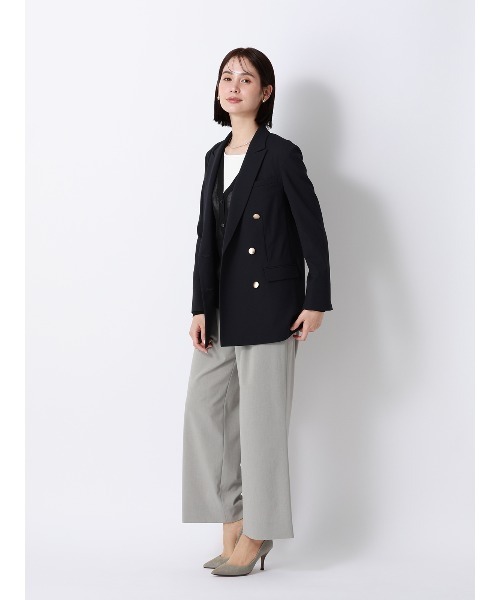 SUIT SQUARE(スーツスクエア)の「CHANTOWA/ダブルブレストジャケット/ウォッシャブル/ドビーストレッチ/織柄(テーラードジャケット・レディース・ネイビー/グレー・36/38/40/42)」の3枚目の写真