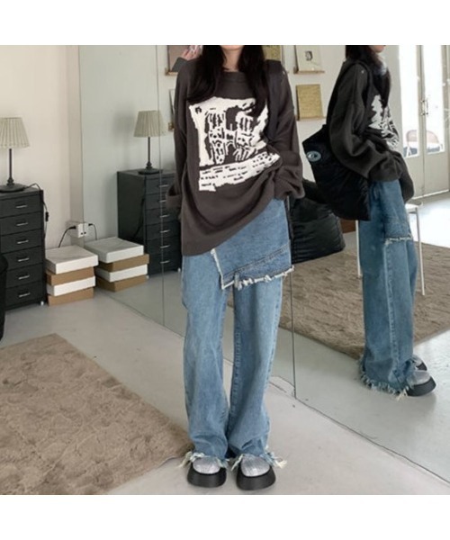 CHEER(チアー)の「ラップ風フリンジデニムパンツ(デニムパンツ・レディース・サックスブルー・L/M/S)」の9枚目の写真