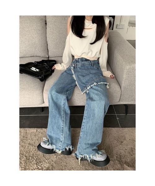 CHEER(チアー)の「ラップ風フリンジデニムパンツ(デニムパンツ・レディース・サックスブルー・L/M/S)」の16枚目の写真