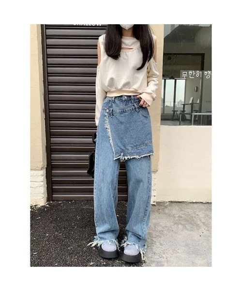 CHEER(チアー)の「ラップ風フリンジデニムパンツ(デニムパンツ・レディース・サックスブルー・L/M/S)」の17枚目の写真