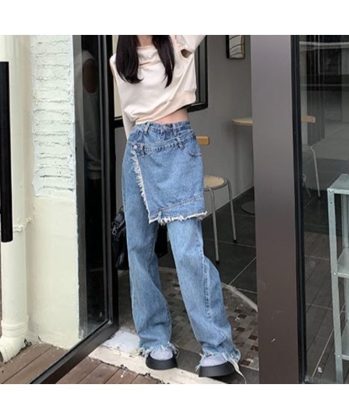 CHEER(チアー)の「ラップ風フリンジデニムパンツ(デニムパンツ・レディース・サックスブルー・L/M/S)」の20枚目の写真