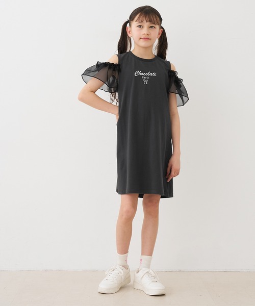 coca(coca)(コカ)の「キッズ 袖シアーワンピース(ワンピース・キッズ・チャコール/ライトピンク・130/140/150/120)」の3枚目の写真