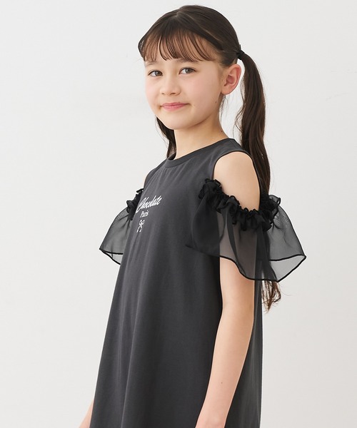 coca(coca)(コカ)の「キッズ 袖シアーワンピース(ワンピース・キッズ・チャコール/ライトピンク・130/140/150/120)」の6枚目の写真