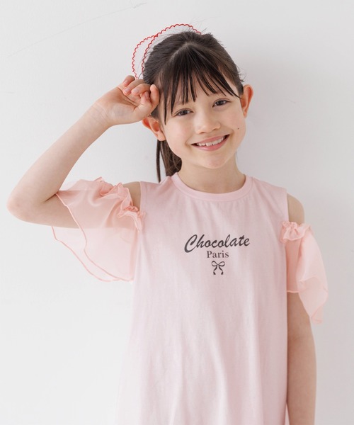 coca(coca)(コカ)の「キッズ 袖シアーワンピース(ワンピース・キッズ・チャコール/ライトピンク・130/140/150/120)」の10枚目の写真