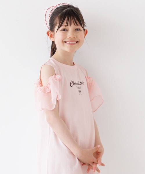 coca(coca)(コカ)の「キッズ 袖シアーワンピース(ワンピース・キッズ・チャコール/ライトピンク・130/140/150/120)」の13枚目の写真