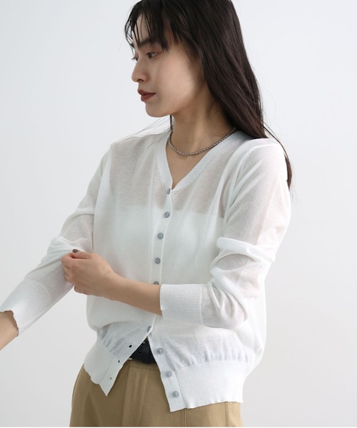 Futier land(フューティアランド)の「【UVカット・接触冷感】冷房対策もできて、きれいめに見える。 Vネックシアーサマーニットカーディガン(カーディガン/ボレロ・レディース・ピンク/ライトグレー/ホワイト/グレイッシュベージュ/ブラック・FREE)」の9枚目の写真