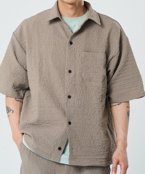 CORISCO(コリスコ)の「シアサッカー裾 ドローコード付半袖シャツ(M1)(シャツ/ブラウス・メンズ・ベージュ/チャコールグレー/ブラック・LARGE/MEDIUM/X-LARGE)」の3枚目の写真