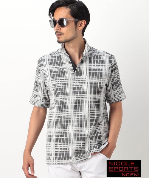 NICOLE CLUB FOR MEN(ニコルクラブフォーメン)の「【NICOLE SPORTS】ブリスターチェックスタンドポロシャツ(ポロシャツ・メンズ・チャコールグレー/ブルー/その他2/その他3・L/M/XL/XXL)」の4枚目の写真