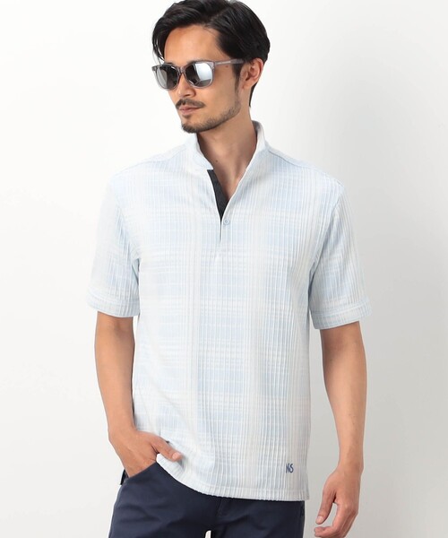 NICOLE CLUB FOR MEN(ニコルクラブフォーメン)の「【NICOLE SPORTS】ブリスターチェックスタンドポロシャツ(ポロシャツ・メンズ・チャコールグレー/ブルー/その他2/その他3・L/M/XL/XXL)」の1枚目の写真