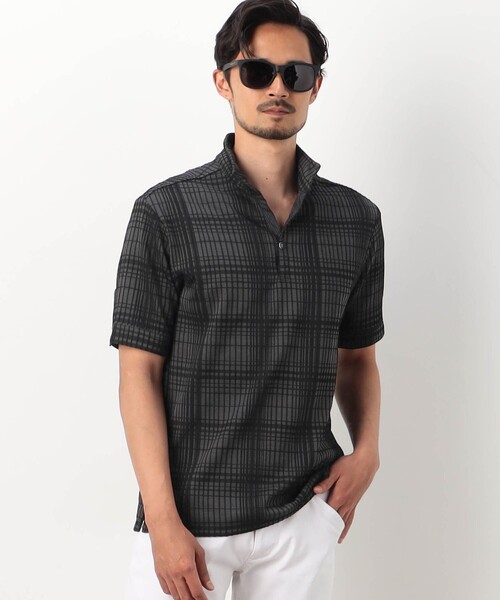 NICOLE CLUB FOR MEN(ニコルクラブフォーメン)の「【NICOLE SPORTS】ブリスターチェックスタンドポロシャツ(ポロシャツ・メンズ・チャコールグレー/ブルー/その他2/その他3・L/M/XL/XXL)」の2枚目の写真