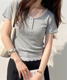 muet. | ヘンリーネックレースレイヤード風リブトップス(Tシャツ/カットソー)