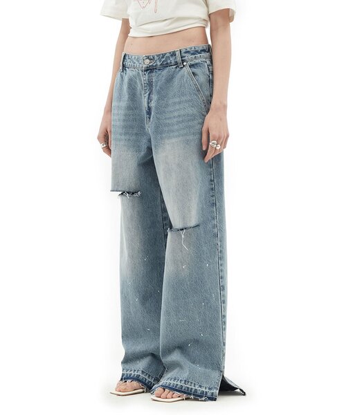 CIAOPANIC(チャオパニック)の「【DEFGARMENTS/デフガーメンツ】WASHED BUCKLE DENIM PANTS(デニムパンツ・レディース・サックスブルー・LARGE/MEDIUM/SMALL)」の1枚目の写真