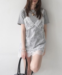 Tシャツドッキングレースキャミワンピース