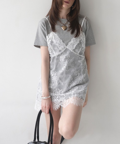 セール】Tシャツドッキングレースキャミワンピース（Tシャツ