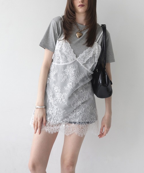 Mili affinity（ミリアフィニティー）の「Tシャツドッキングレースキャミワンピース（Tシャツ/カットソー・レディース・オフホワイト/ブラック/杢グレー・FREE）」の5枚目の写真