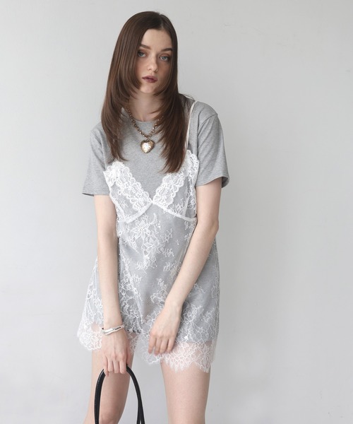 Mili affinity（ミリアフィニティー）の「Tシャツドッキングレースキャミワンピース（Tシャツ/カットソー・レディース・オフホワイト/ブラック/杢グレー・FREE）」の6枚目の写真