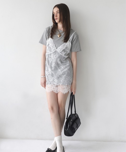Mili affinity（ミリアフィニティー）の「Tシャツドッキングレースキャミワンピース（Tシャツ/カットソー・レディース・オフホワイト/ブラック/杢グレー・FREE）」の7枚目の写真