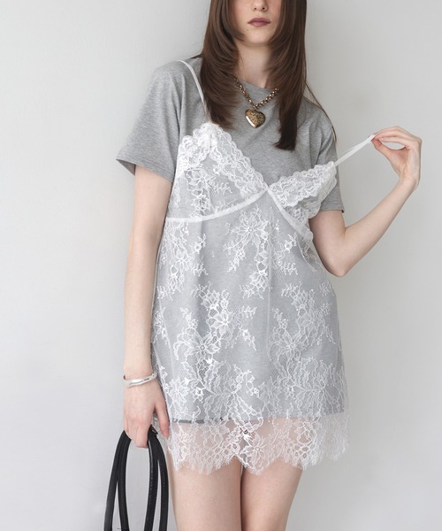 Mili affinity（ミリアフィニティー）の「Tシャツドッキングレースキャミワンピース（Tシャツ/カットソー・レディース・オフホワイト/ブラック/杢グレー・FREE）」の8枚目の写真