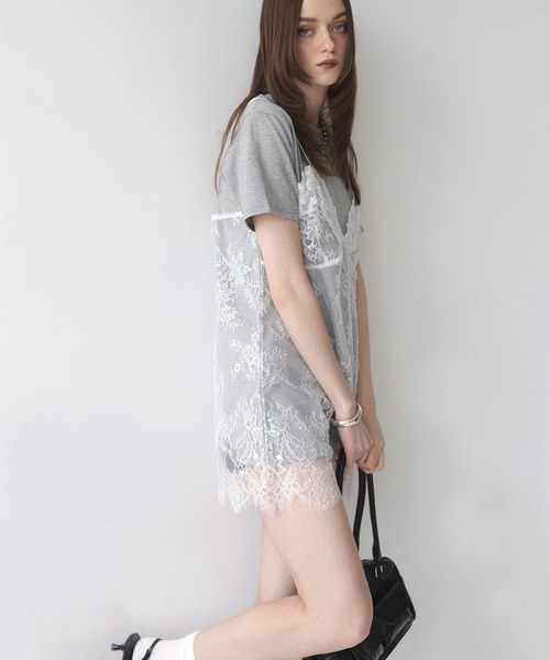 Mili affinity（ミリアフィニティー）の「Tシャツドッキングレースキャミワンピース（Tシャツ/カットソー・レディース・オフホワイト/ブラック/杢グレー・FREE）」の10枚目の写真