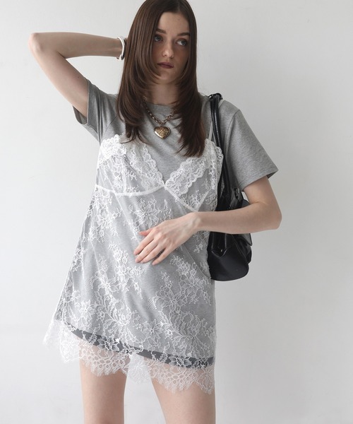 Mili affinity（ミリアフィニティー）の「Tシャツドッキングレースキャミワンピース（Tシャツ/カットソー・レディース・オフホワイト/ブラック/杢グレー・FREE）」の12枚目の写真