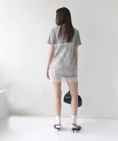 Mili affinity（ミリアフィニティー）の「Tシャツドッキングレースキャミワンピース（Tシャツ/カットソー・レディース・オフホワイト/ブラック/杢グレー・FREE）」の13枚目の写真