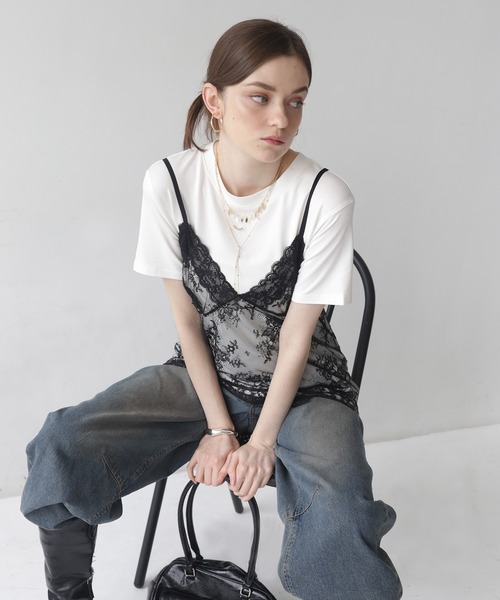 Mili affinity（ミリアフィニティー）の「Tシャツドッキングレースキャミワンピース（Tシャツ/カットソー・レディース・オフホワイト/ブラック/杢グレー・FREE）」の14枚目の写真