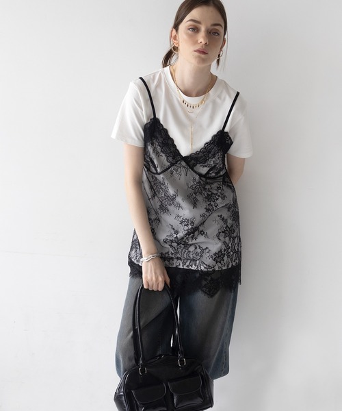 Mili affinity（ミリアフィニティー）の「Tシャツドッキングレースキャミワンピース（Tシャツ/カットソー・レディース・オフホワイト/ブラック/杢グレー・FREE）」の15枚目の写真