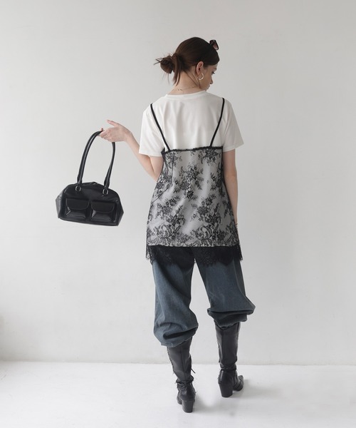 Mili affinity（ミリアフィニティー）の「Tシャツドッキングレースキャミワンピース（Tシャツ/カットソー・レディース・オフホワイト/ブラック/杢グレー・FREE）」の16枚目の写真