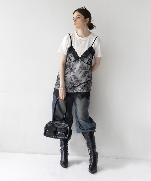 Mili affinity（ミリアフィニティー）の「Tシャツドッキングレースキャミワンピース（Tシャツ/カットソー・レディース・オフホワイト/ブラック/杢グレー・FREE）」の17枚目の写真
