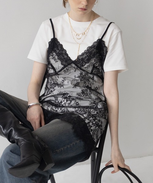 Mili affinity（ミリアフィニティー）の「Tシャツドッキングレースキャミワンピース（Tシャツ/カットソー・レディース・オフホワイト/ブラック/杢グレー・FREE）」の18枚目の写真