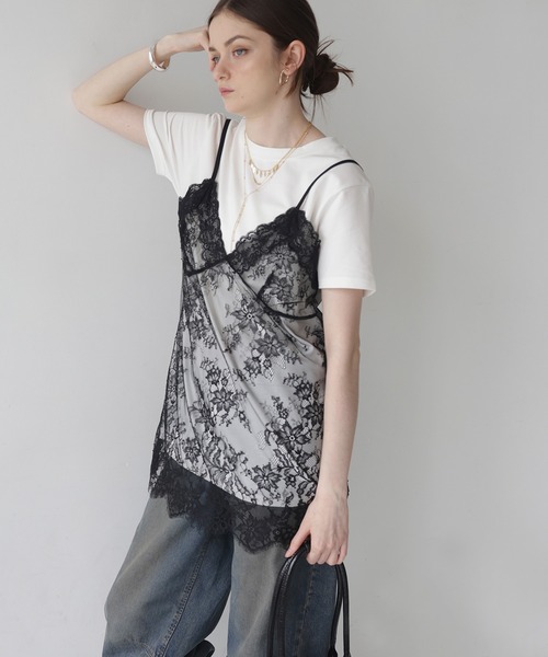 Mili affinity（ミリアフィニティー）の「Tシャツドッキングレースキャミワンピース（Tシャツ/カットソー・レディース・オフホワイト/ブラック/杢グレー・FREE）」の19枚目の写真