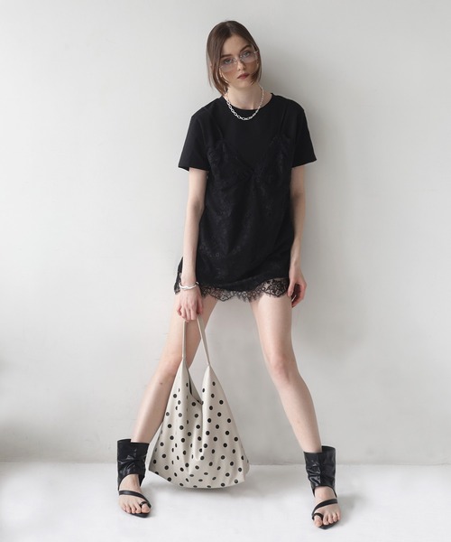 Mili affinity（ミリアフィニティー）の「Tシャツドッキングレースキャミワンピース（Tシャツ/カットソー・レディース・オフホワイト/ブラック/杢グレー・FREE）」の21枚目の写真