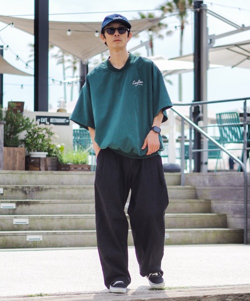 NO WAY（ノーウェイ）の「/Bz/Premium Suede tee / スウェードタッチ 裾リブ オーバーサイズTシャツ（Tシャツ/カットソー・メンズ・ネイビー/グリーン・LARGE/X-LARGE/MEDIUM）」の5枚目の写真
