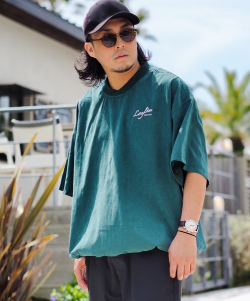 NO WAY（ノーウェイ）の「/Bz/Premium Suede tee / スウェードタッチ 裾リブ オーバーサイズTシャツ（Tシャツ/カットソー・メンズ・ネイビー/グリーン・LARGE/X-LARGE/MEDIUM）」の9枚目の写真
