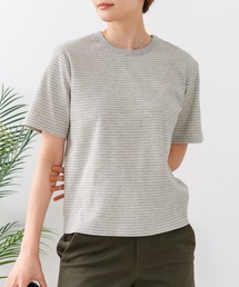 【C-FORTPOINT/フォートポイント】【細見え スタイルアップ効果】細ボーダー ジャガードリブTシャツ 着痩せ きれいめ オフィス 通勤 大人カジュアル フレンチシック