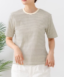 【C-FORTPOINT/フォートポイント】【細見え スタイルアップ効果】細ボーダー ジャガードリブTシャツ 着痩せ きれいめ オフィス 通勤 大人カジュアル フレンチシック