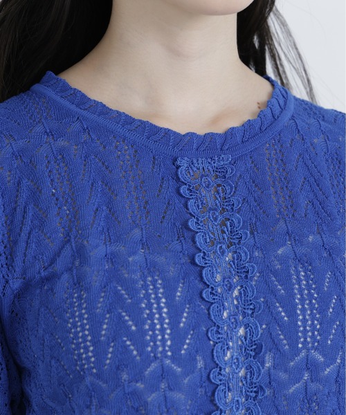 N.(N. Natural Beauty Basic)(エヌエヌナチュラルビューティーベーシック)の「レーストリミング柄編みニット(ニット/セーター・レディース・ブラック/ブルー/オフホワイト・フリ-)」の9枚目の写真