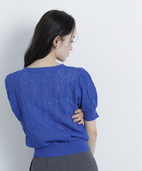 N.(N. Natural Beauty Basic)(エヌエヌナチュラルビューティーベーシック)の「レーストリミング柄編みニット(ニット/セーター・レディース・ブラック/ブルー/オフホワイト・フリ-)」の6枚目の写真