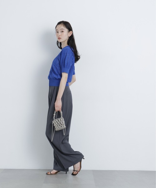 N.(N. Natural Beauty Basic)(エヌエヌナチュラルビューティーベーシック)の「レーストリミング柄編みニット(ニット/セーター・レディース・ブラック/ブルー/オフホワイト・フリ-)」の5枚目の写真