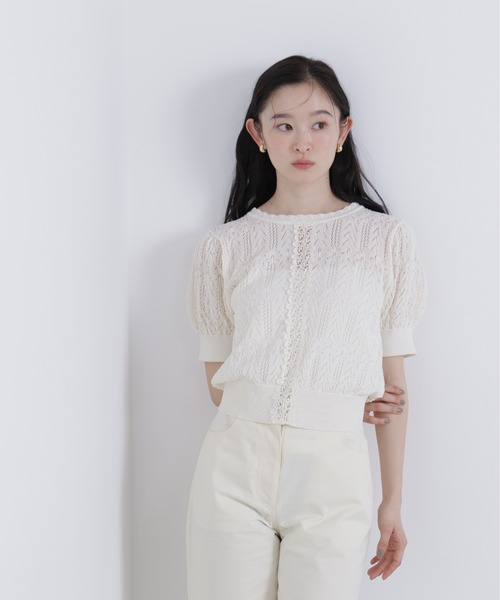 N.(N. Natural Beauty Basic)(エヌエヌナチュラルビューティーベーシック)の「レーストリミング柄編みニット(ニット/セーター・レディース・ブラック/ブルー/オフホワイト・フリ-)」の14枚目の写真